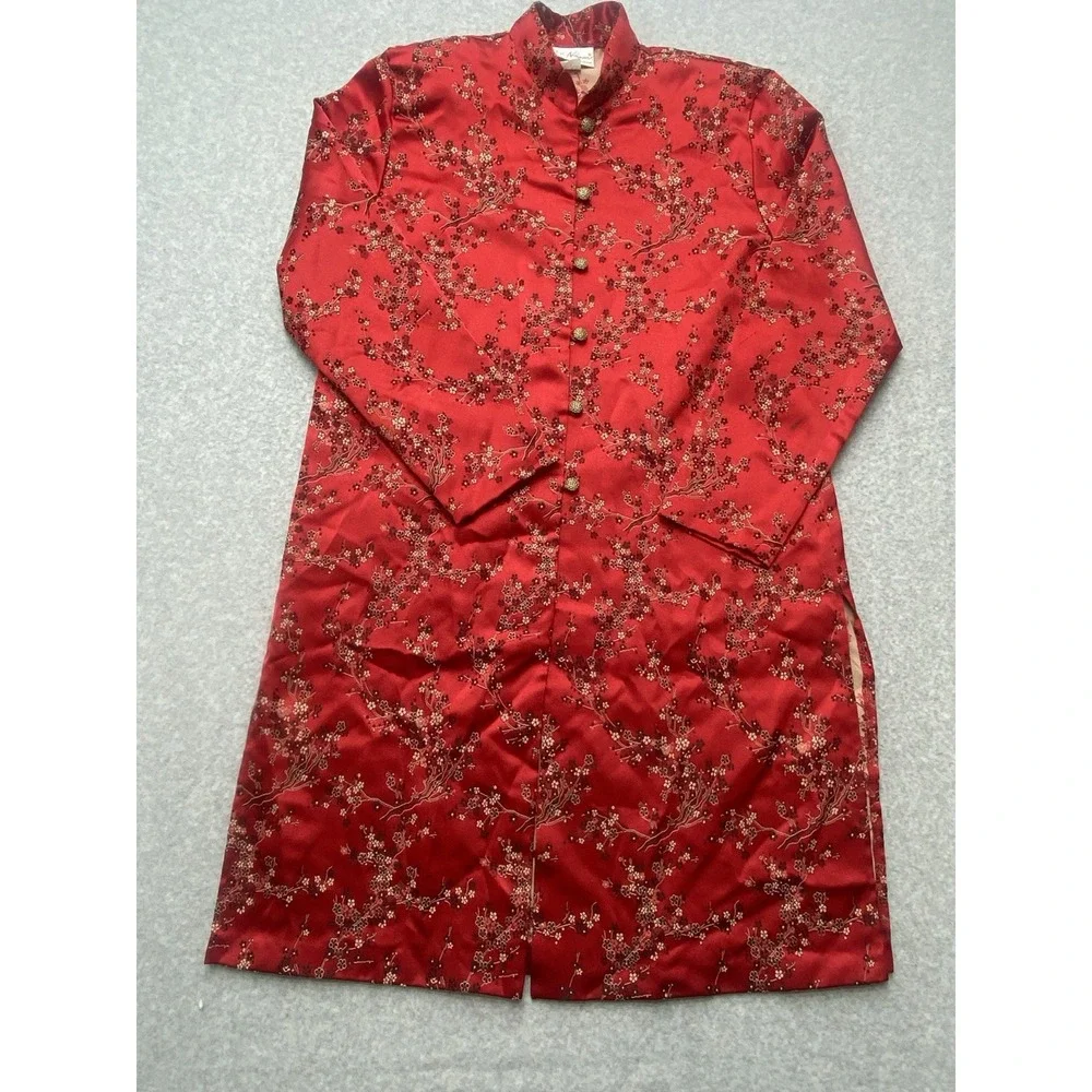 Vintage Ruth Norman NY Womens Jacket Medium Kimono Style Red Floral Made USA‎